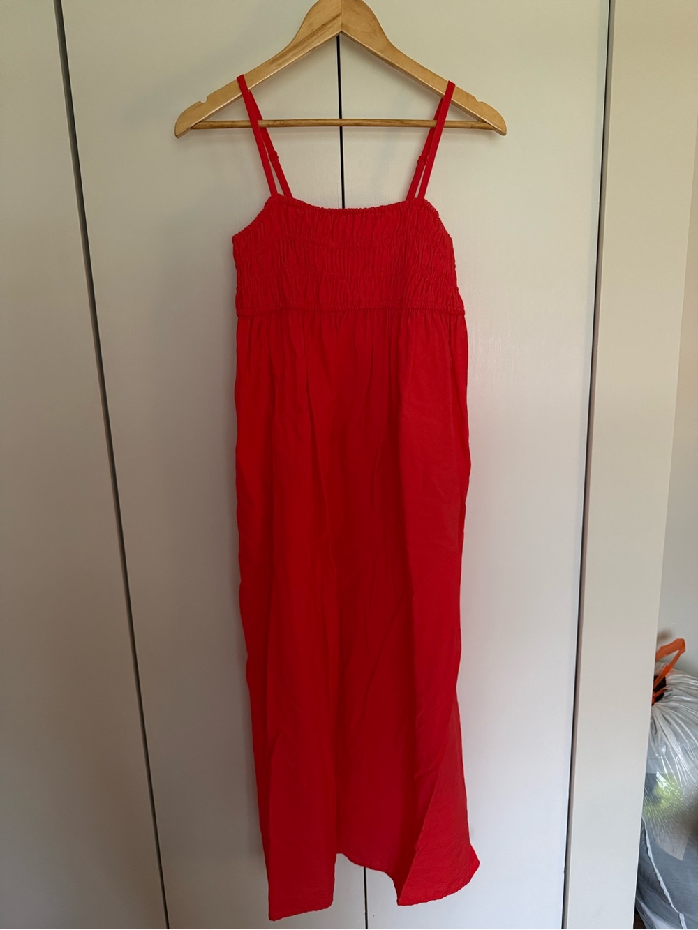 a new day Red Smocked Midi Dress